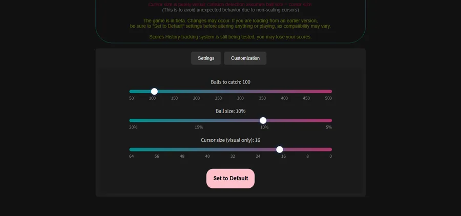Cropped official antiBallsheet browser game area from the public GitHub Pages page