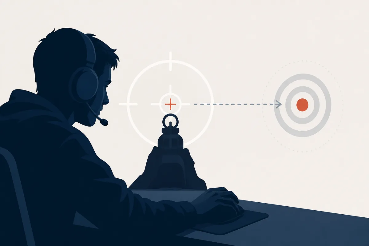 Editorial illustration of FPS targeting and BallSheet-style reaction practice transfer